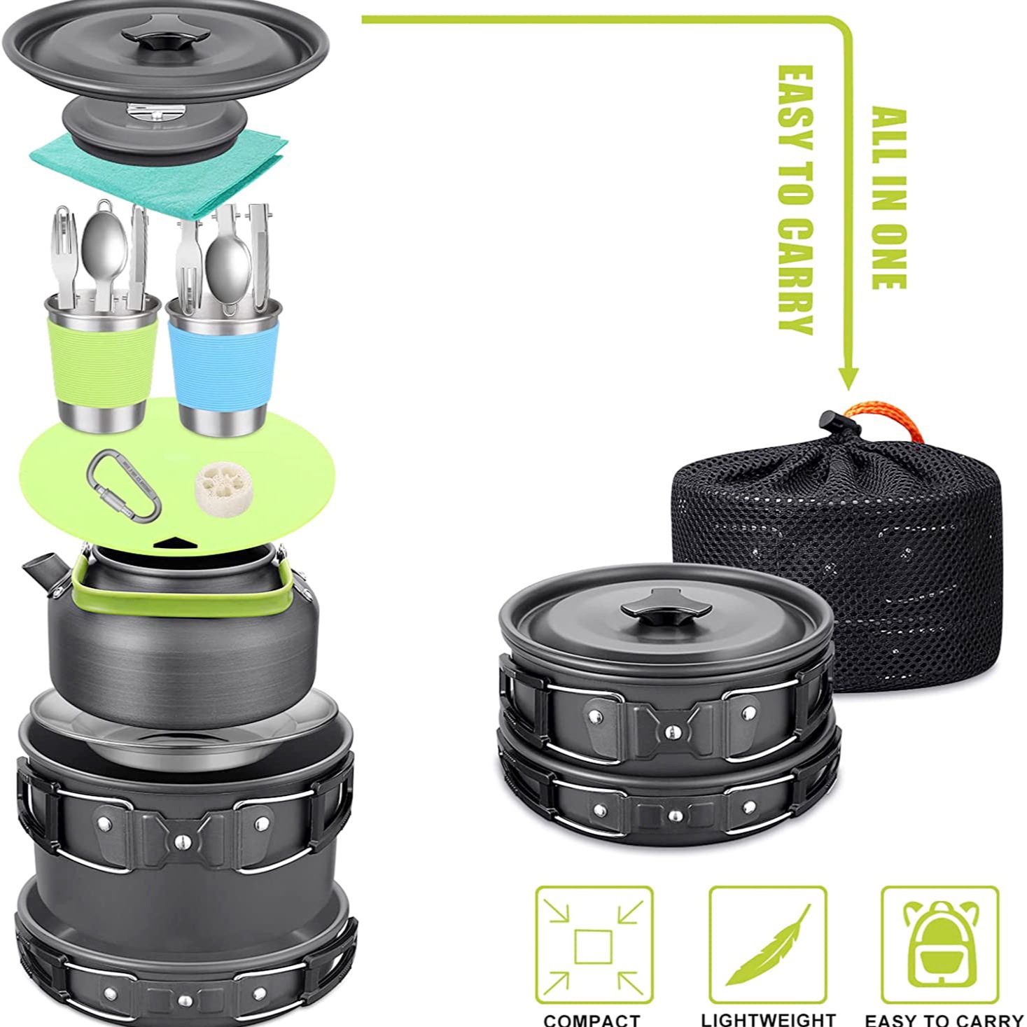 Camping Cooking Kettle - Outdoor Camping Cook Set with Kettle,