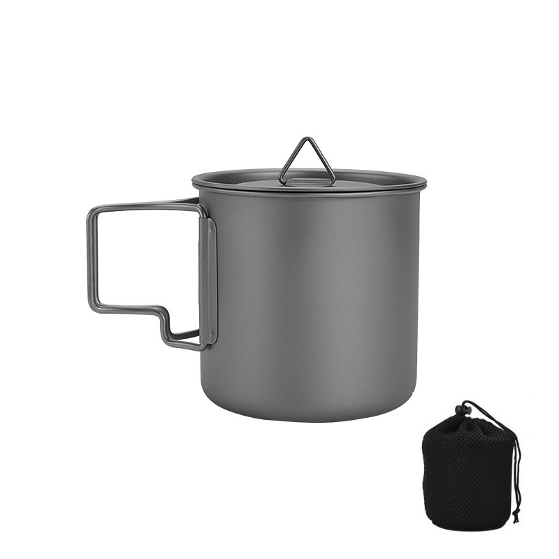 Camping Cooking Mug - Titanium Camping Mug with Folding Handle