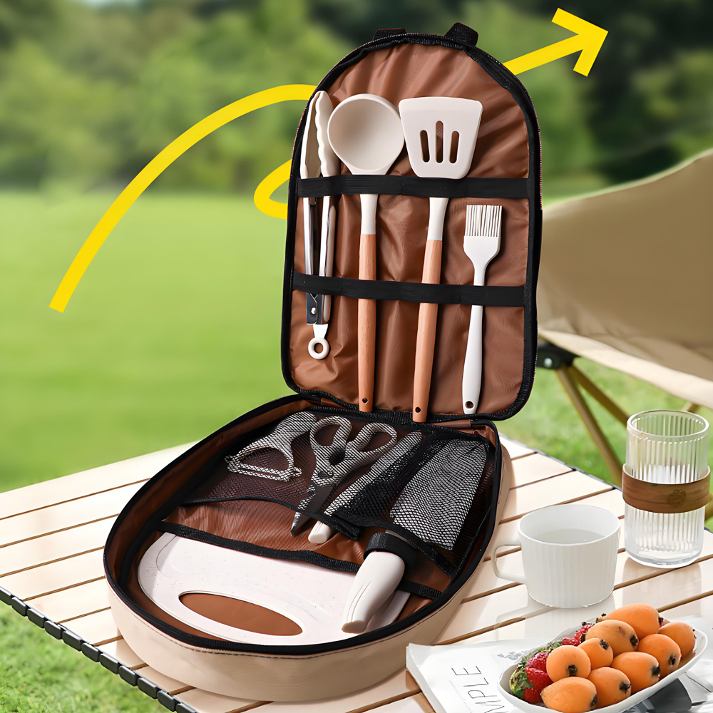 Camping Cooking And Dining Set - 10Pcs Portable Camping Cooking Utensil Set,