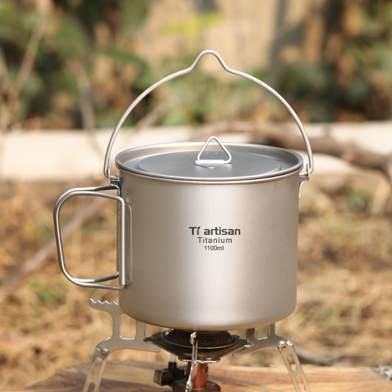 Camping Cooking Mug - Tiartisan Titanium 1.1L Camping Pot Outdoor