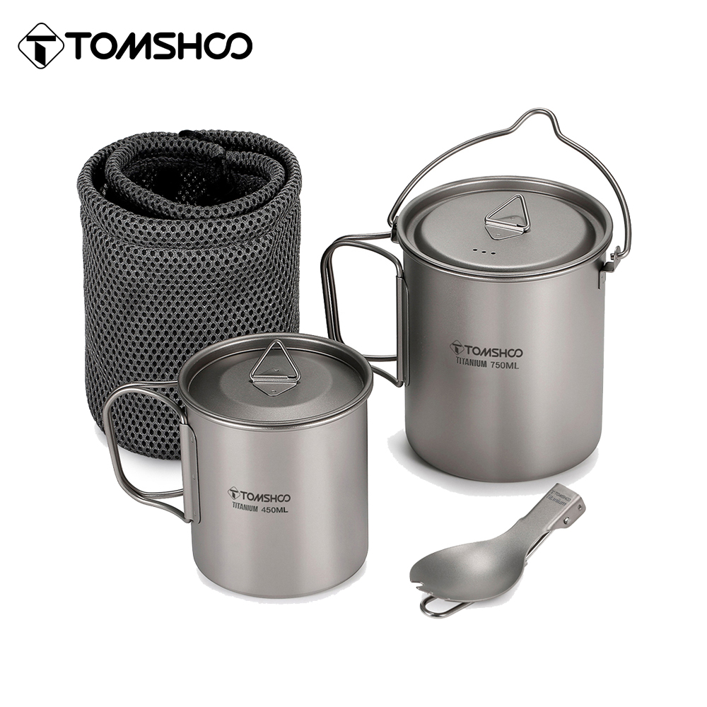 Camping Cooking Full Set - Tomshoo 3 PCS Titanium Cookware Set