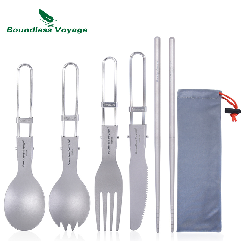 Camping Cooking Plate - Boundless Voyage Titanium Camping Cutlery Folding