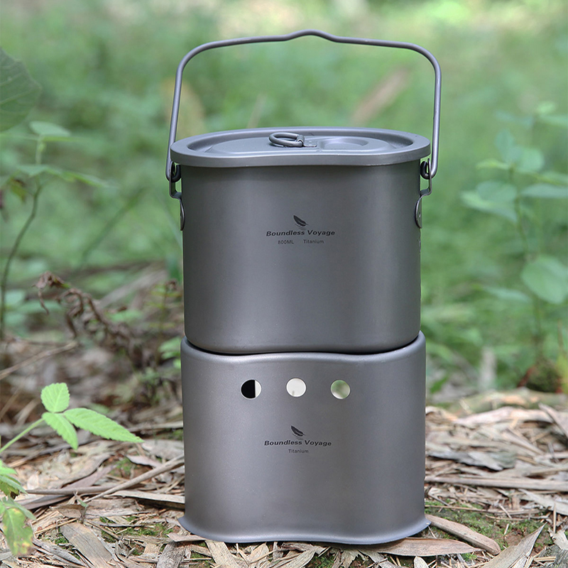 Camping Hanging Cooking Pot - Boundless Voyage Titanium Cookware Set Outdoor