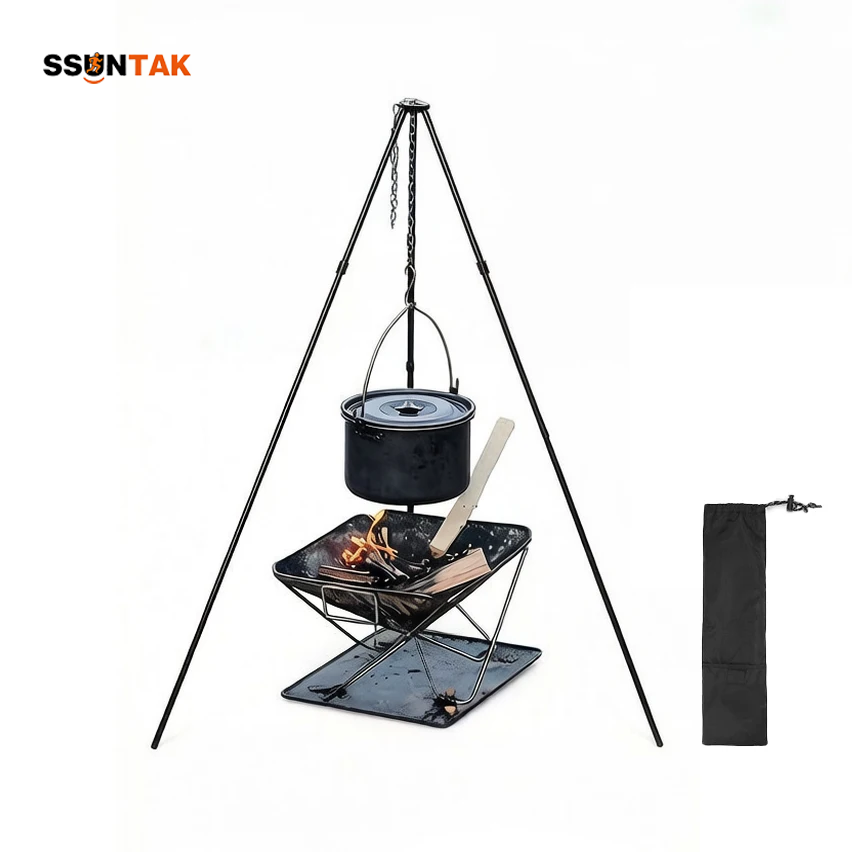 Camping Hanging Cooking Pot - SSUNTAK Portable Detachable Camping BBQ Tripod
