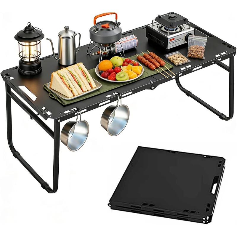 Camping Outdoor Cooking Table - Camping Table Adjustable Folding Portable RV