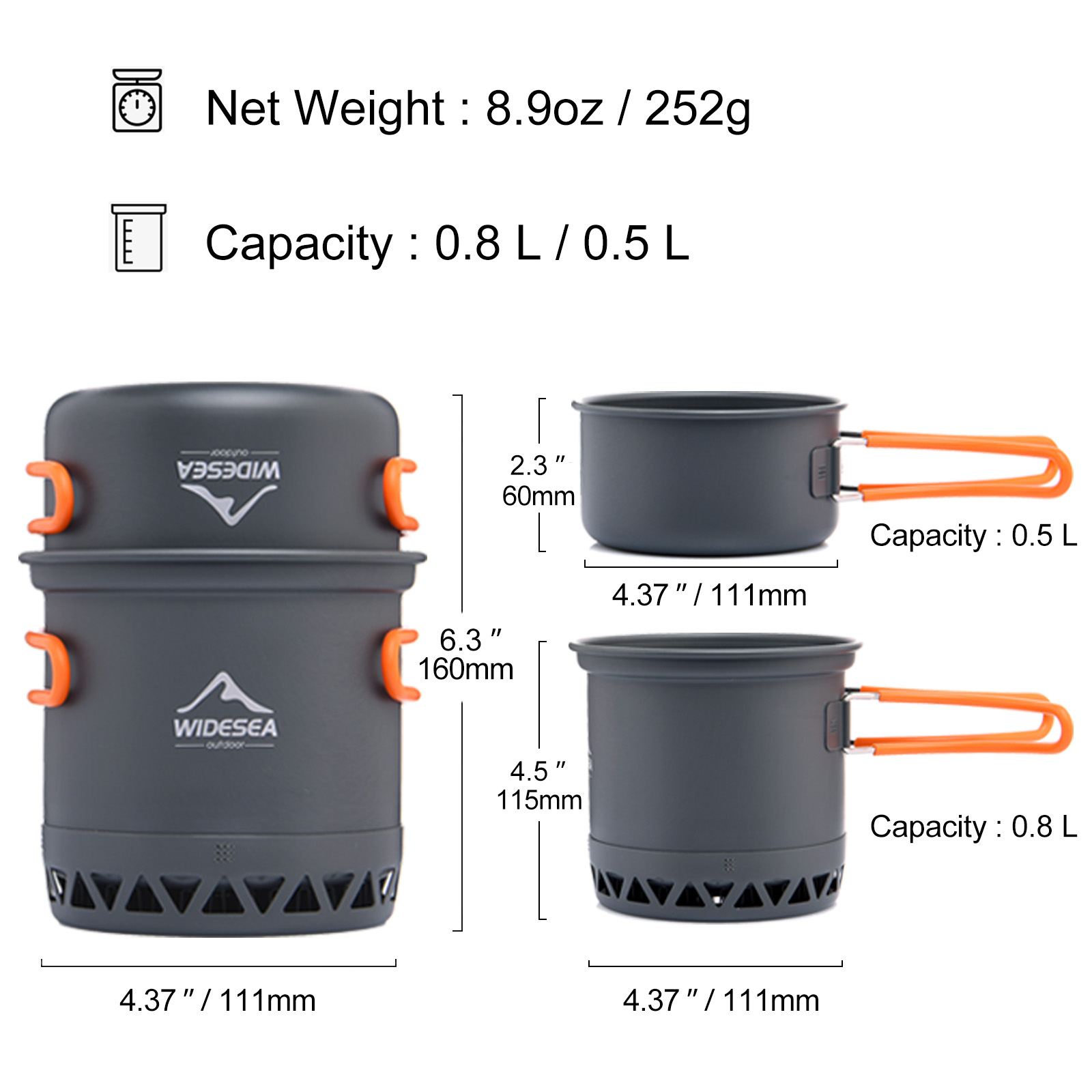 Widesea Camping Pot 1.3L 2.3L  - Camping Cooking And Dining Set recension och pris