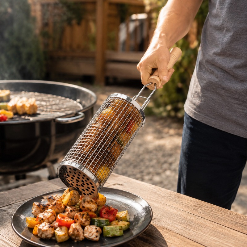 Round Barbecue Grill Basket Se - Camping Cooking Utensils Kit recension och pris