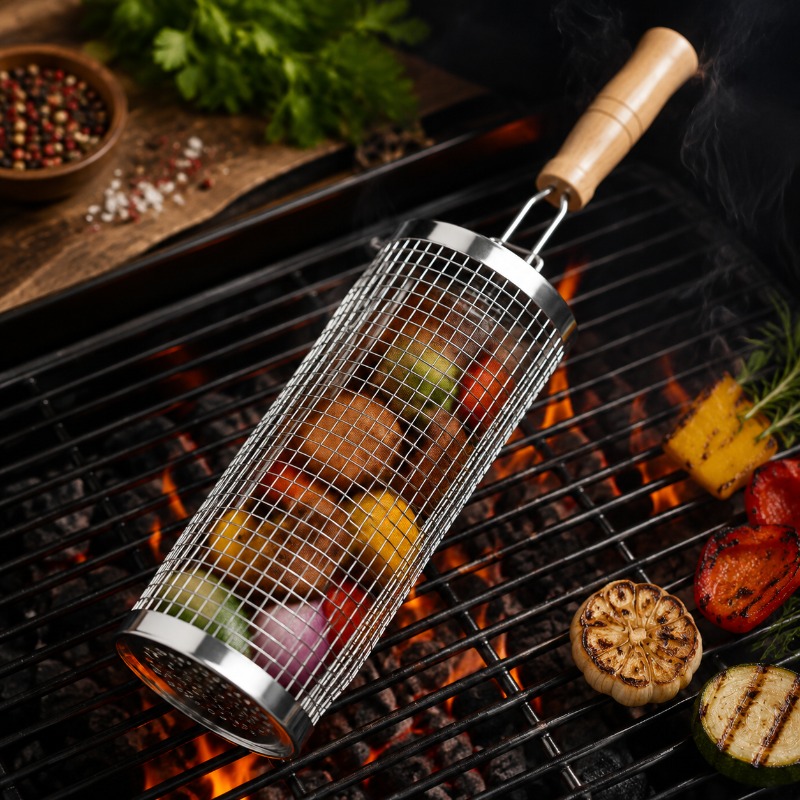 Round Barbecue Grill Basket Se - Camping Cooking Utensils Kit recension och pris