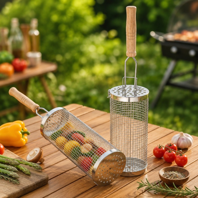 Round Barbecue Grill Basket Se - Camping Cooking Utensils Kit recension och pris
