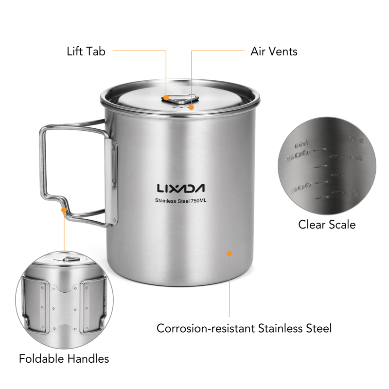 Lixada 750ml Cup Outdoor Stain - Camping Cooking Mug recension och pris